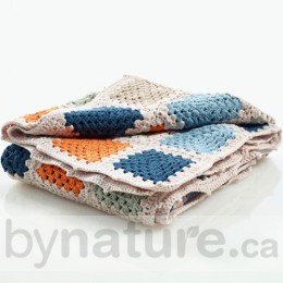 100% Organic Cotton Handmade Crochet Blanket, Petrol Blue
