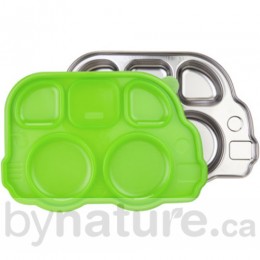 Stainless Steel Children's Dish, Bus Tray with Green Lid