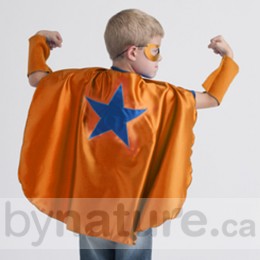 Superhero Cape, Orange with Blue Star (mask and cuffs available seperately)