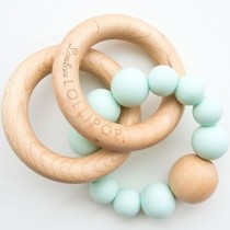 Teething Beads with Wooden Ring, Rattle Bubble - Mint