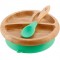 Avanchy Bamboo Suction Divided Plate & Spoon, Green